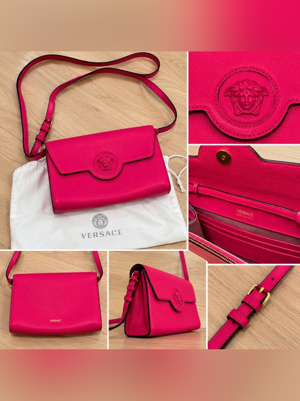 Versace Medusa Fuchsia Pink Leather Crossbody Bag